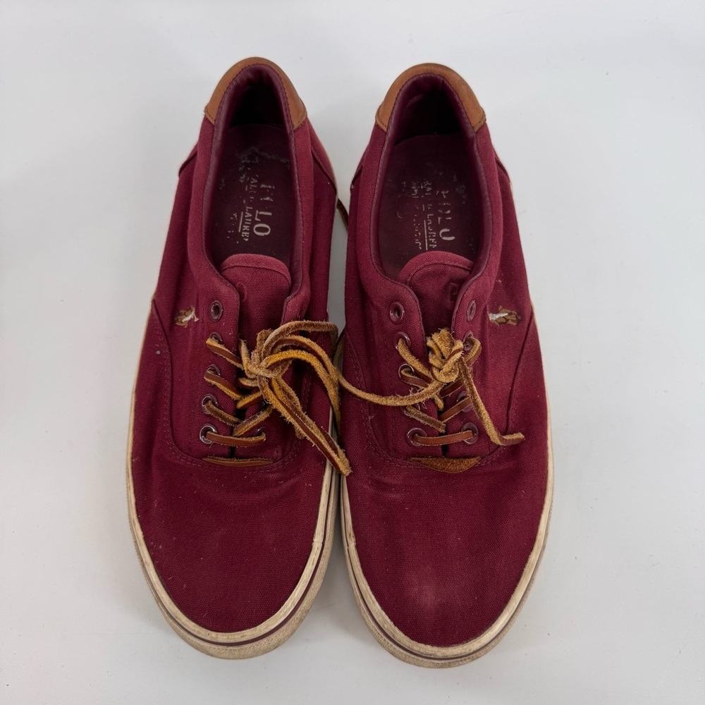 Polo Ralph Lauren Men’s 8 Burgundy Brown Leather Sneakers Tennis Shoes - Picture 2 of 4